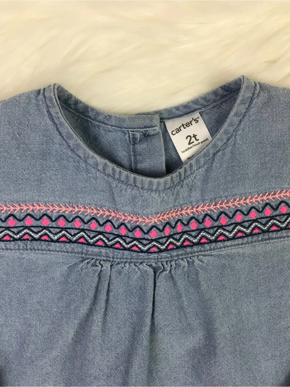 Carter’s Toddler Girls Embroidered Geo Jean Denim Long Sleeve Tunic Dress 2T